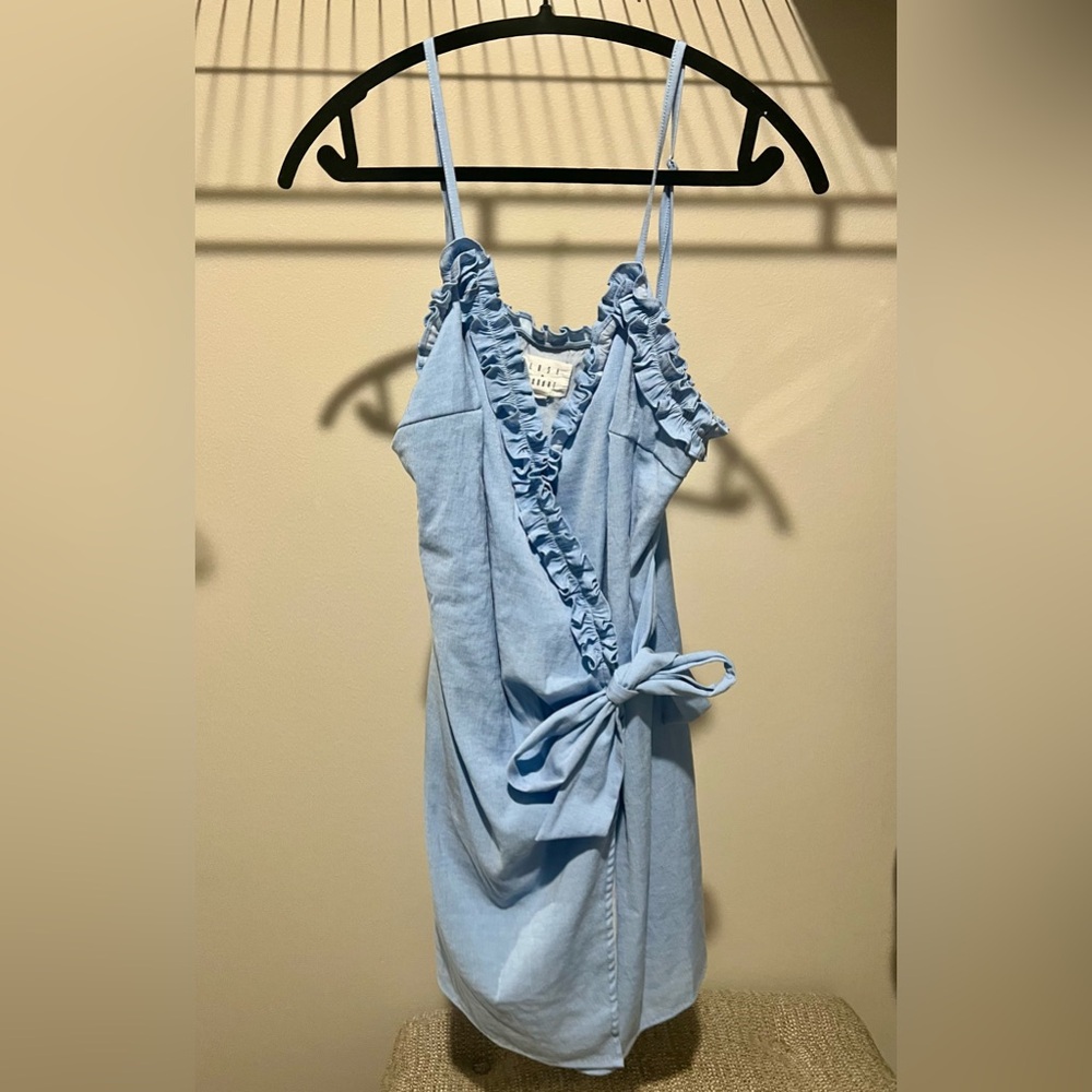 Lost + Wander Sky Blue Ruffle Wrap Dress